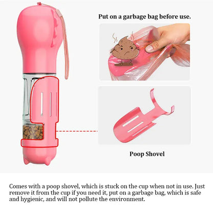 Portable Cat/Dog Water/Food Bottle and Poop Bag Dispenser (4 In 1)